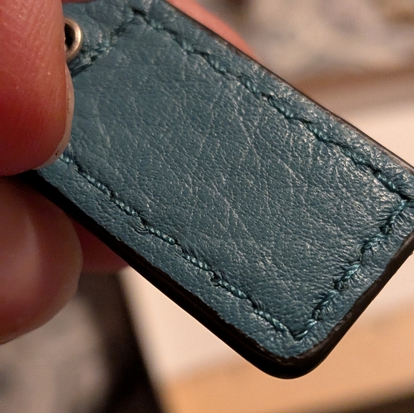 Coach TealLeather Hang Tag With Silver Chain